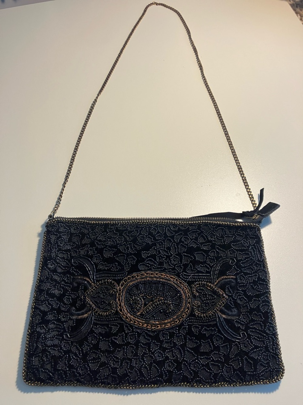 Black Beaded Evening Crossbody Bag